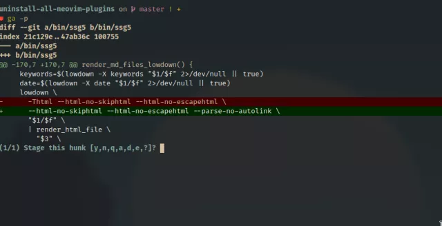 a screenshot of git add -p command